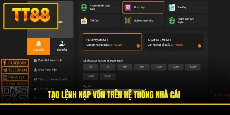 Nạp Tiền TT88 - Hướng Dẫn Quy Trình Giao Dịch 3 Bước An Toàn 2 Tạo lệnh nạp vốn trên hệ thống nhà cái